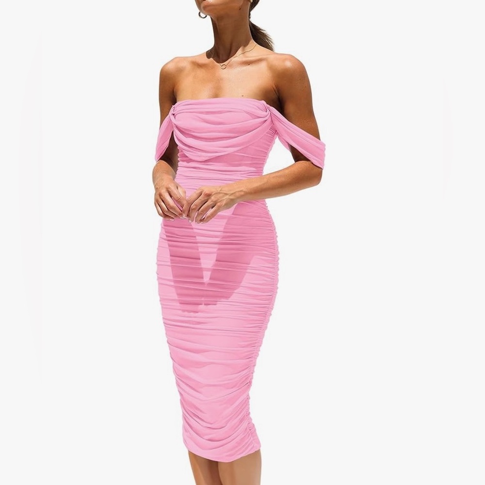 Pink Strapless Ruched Bodycon Dress BNWT Wedding & Cocktail Ready